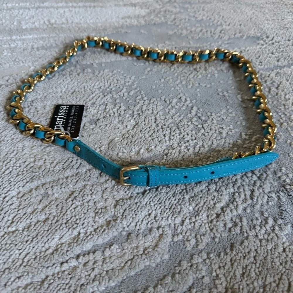 Miu Miu Gold Chain Braided Belt in teal Patent leather  Small new